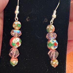Hand Crafted Pink Cloisonné Beaded Earrings